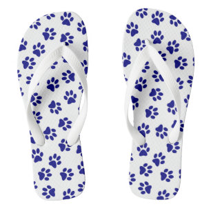 Pattern Of Paws, Dog Paws, Navy Blue Paws Flip Flops