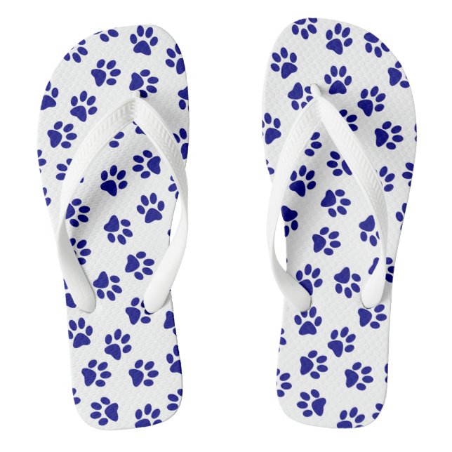 Pattern Of Paws, Dog Paws, Navy Blue Paws Flip Flops (Footbed)