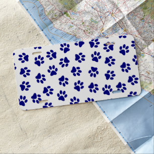 Pattern Of Paws, Dog Paws, Navy Blue Paws License Plate