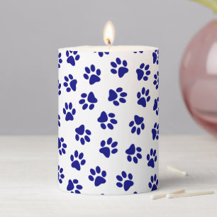 Pattern Of Paws, Dog Paws, Navy Blue Paws Pillar Candle