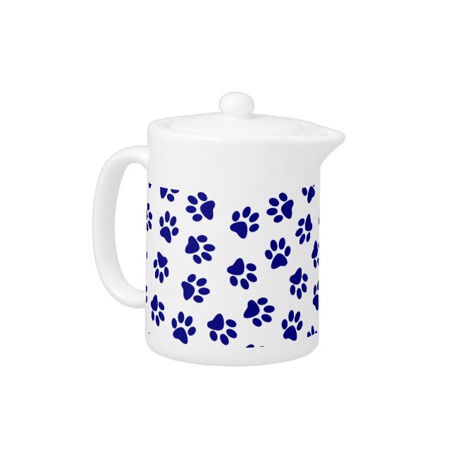 Pattern Of Paws, Dog Paws, Navy Blue Paws Teapot (Left)
