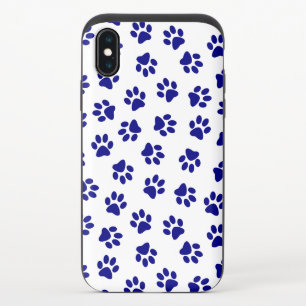 Pattern Of Paws, Dog Paws, Navy Blue Paws iPhone XS Slider Case