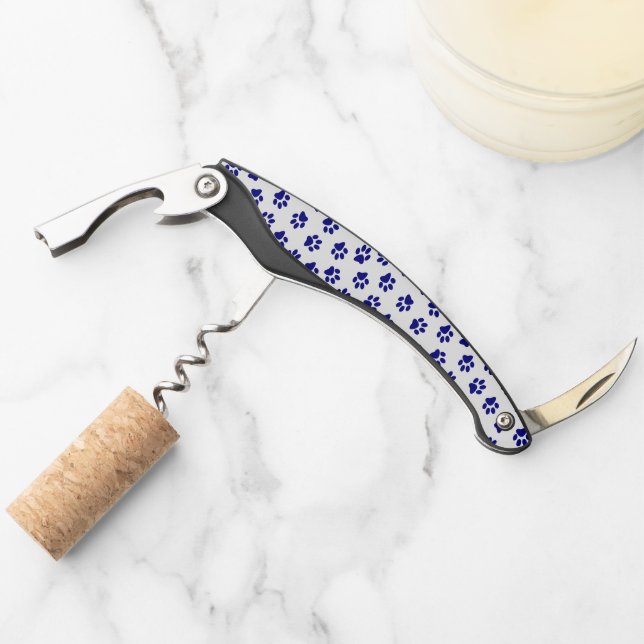 Pattern Of Paws, Dog Paws, Navy Blue Paws Waiter's Corkscrew (Front)
