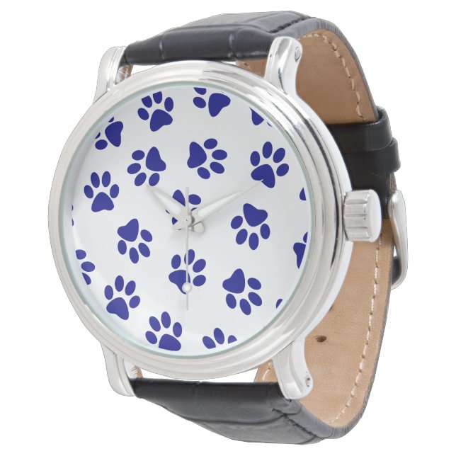 Pattern Of Paws, Dog Paws, Navy Blue Paws Watch (Angled)