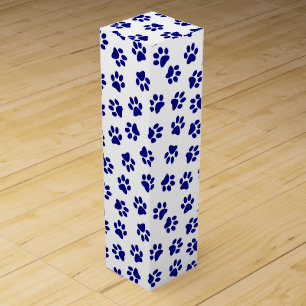 Pattern Of Paws, Dog Paws, Navy Blue Paws Wine Box