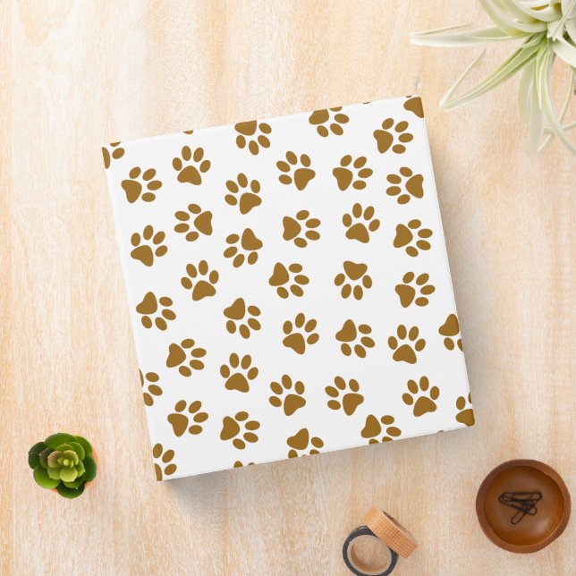 Pattern Of Paws, Dog Paws, Orange Gold Paws 3 Ring Binder (In Situ)
