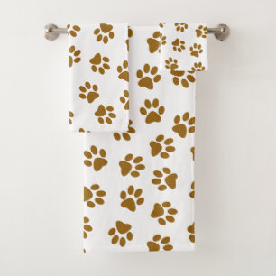 Pattern Of Paws, Dog Paws, Orange Gold Paws Bath Towel Set