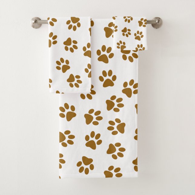 Pattern Of Paws, Dog Paws, Orange Gold Paws Bath Towel Set (Insitu)