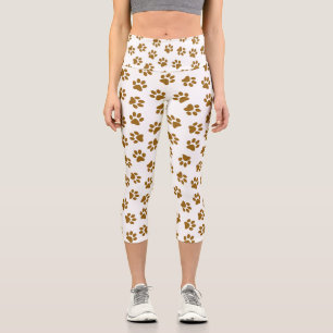 Pattern Of Paws, Dog Paws, Orange Gold Paws Capri Leggings
