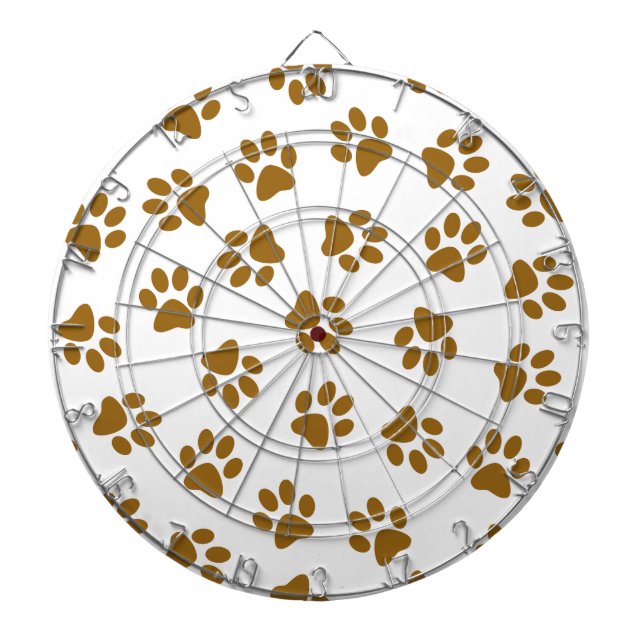 Pattern Of Paws, Dog Paws, Orange Gold Paws Dart Board (Front)