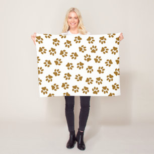 Pattern Of Paws, Dog Paws, Orange Gold Paws Fleece Blanket