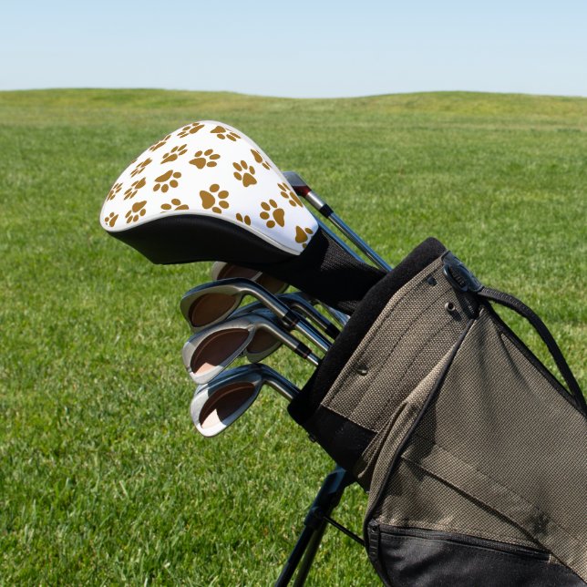 Pattern Of Paws, Dog Paws, Orange Gold Paws Golf Head Cover (In Situ)