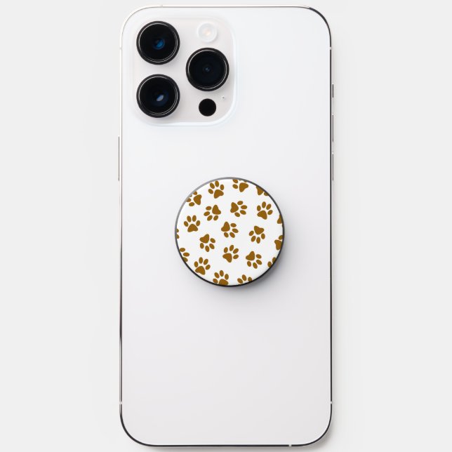Pattern Of Paws, Dog Paws, Orange Gold Paws PopSocket (Front)