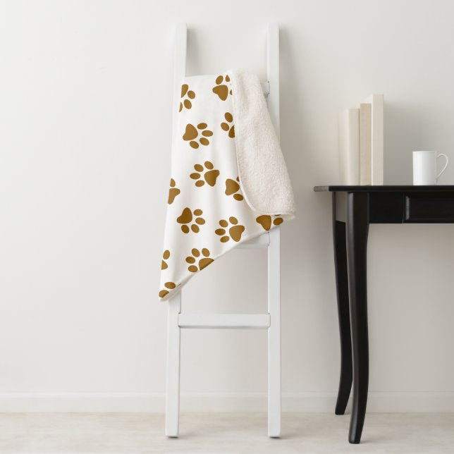 Pattern Of Paws, Dog Paws, Orange Gold Paws Sherpa Blanket (In Situ)