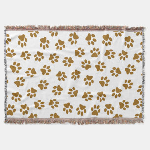 Pattern Of Paws, Dog Paws, Orange Gold Paws Throw Blanket