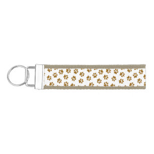 Pattern Of Paws, Dog Paws, Orange Gold Paws Wrist Keychain