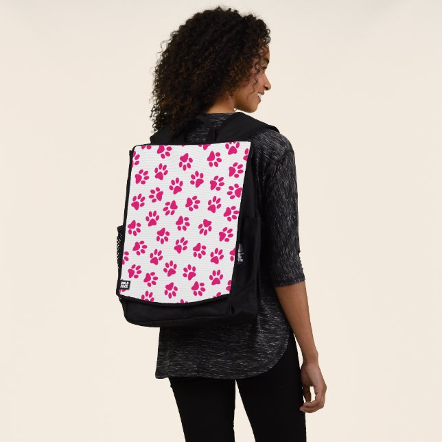 Pattern Of Paws, Dog Paws, Pink Paws Backpack (Worn)