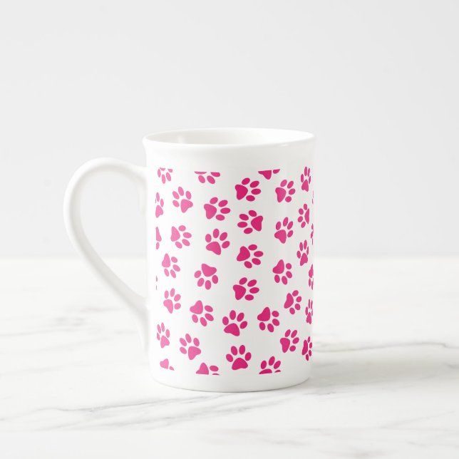 Pattern Of Paws, Dog Paws, Pink Paws Bone China Mug (Left)