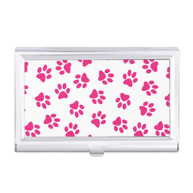 Pattern Of Paws, Dog Paws, Pink Paws Business Card Case (Front)