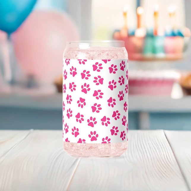 Pattern Of Paws, Dog Paws, Pink Paws Can Glass (Insitu (Baby Shower))