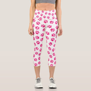 Pattern Of Paws, Dog Paws, Pink Paws Capri Leggings