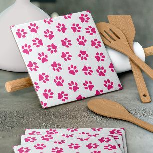 Pattern Of Paws, Dog Paws, Pink Paws Ceramic Tile