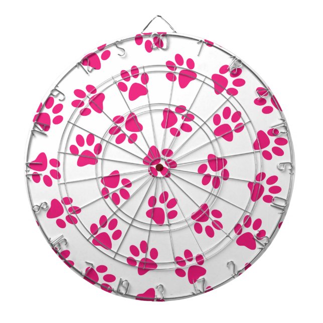 Pattern Of Paws, Dog Paws, Pink Paws Dart Board (Front)