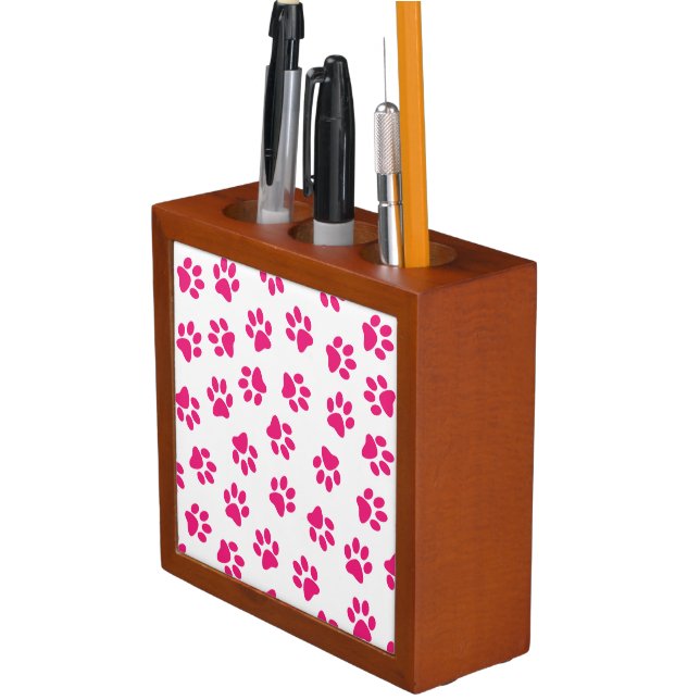 Pattern Of Paws, Dog Paws, Pink Paws Desk Organizer (In Situ)