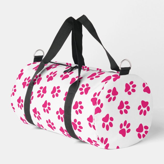 Pattern Of Paws, Dog Paws, Pink Paws Duffle Bag (Left Corner)