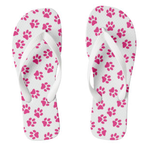 Pattern Of Paws, Dog Paws, Pink Paws Flip Flops