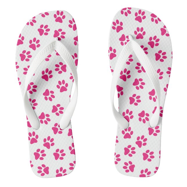 Pattern Of Paws, Dog Paws, Pink Paws Flip Flops (Footbed)