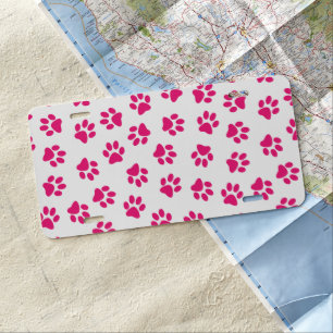 Pattern Of Paws, Dog Paws, Pink Paws License Plate
