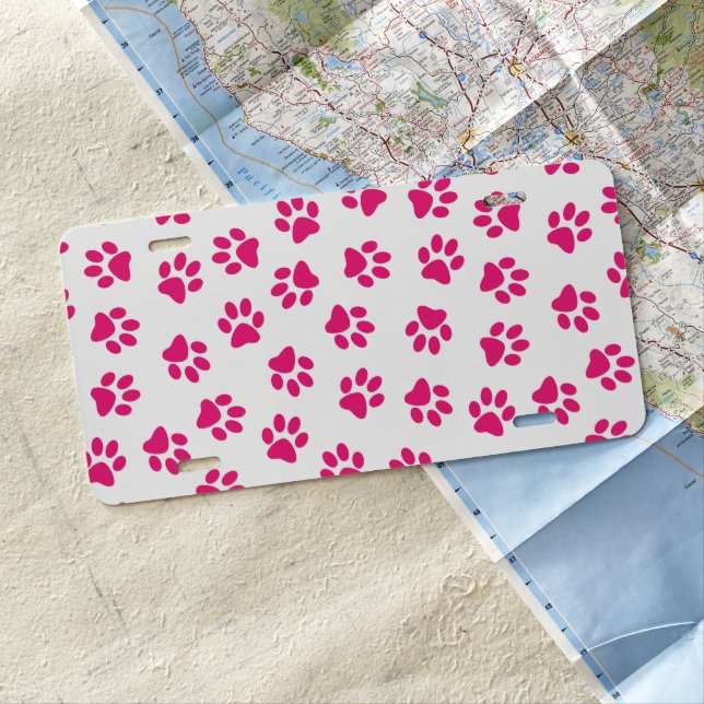 Pattern Of Paws, Dog Paws, Pink Paws License Plate (In Situ)