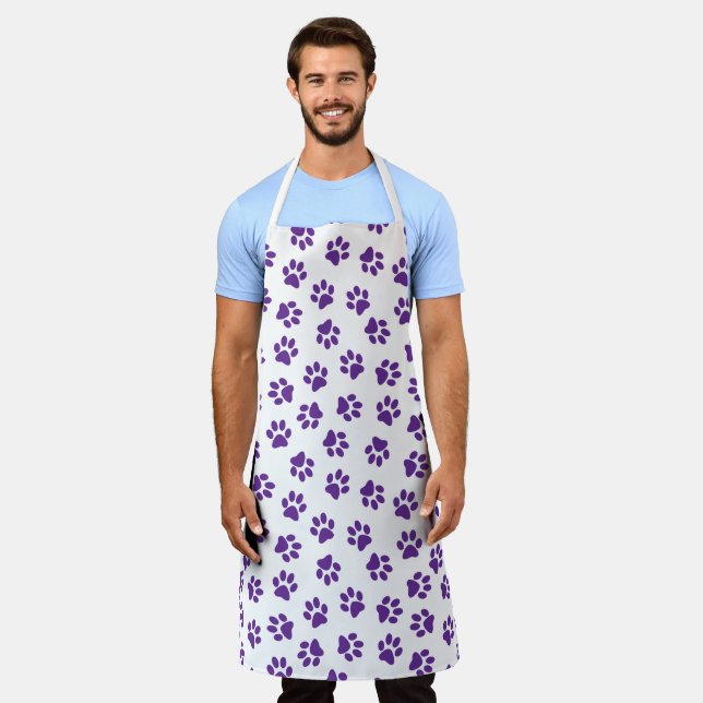 Pattern Of Paws, Dog Paws, Purple Paws Apron (Worn)