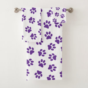 Pattern Of Paws, Dog Paws, Purple Paws Bath Towel Set