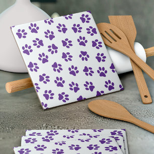 Pattern Of Paws, Dog Paws, Purple Paws Ceramic Tile