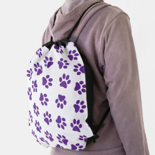 Pattern Of Paws, Dog Paws, Purple Paws Drawstring Bag
