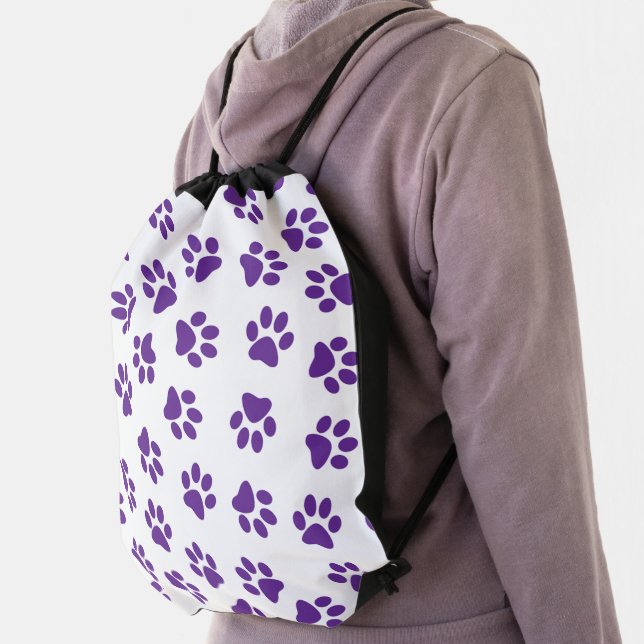 Pattern Of Paws, Dog Paws, Purple Paws Drawstring Bag (Insitu)