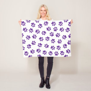Pattern Of Paws, Dog Paws, Purple Paws Fleece Blanket