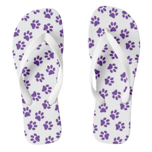 Pattern Of Paws, Dog Paws, Purple Paws Flip Flops