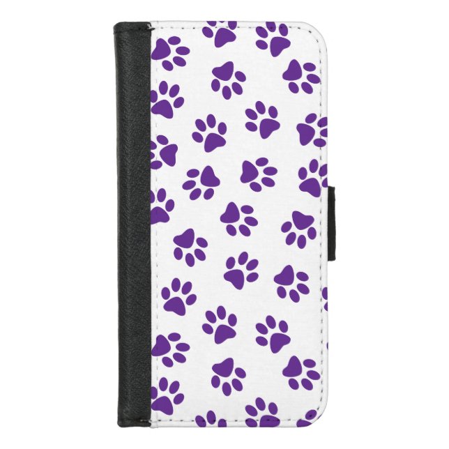 Pattern Of Paws, Dog Paws, Purple Paws iPhone Wallet Case (Front)