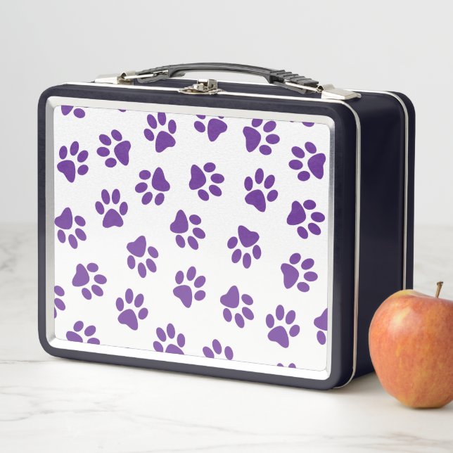 Pattern Of Paws, Dog Paws, Purple Paws Metal Lunch Box (In Situ)