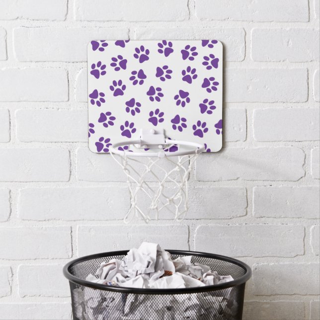 Pattern Of Paws, Dog Paws, Purple Paws Mini Basketball Hoop (In Situ)