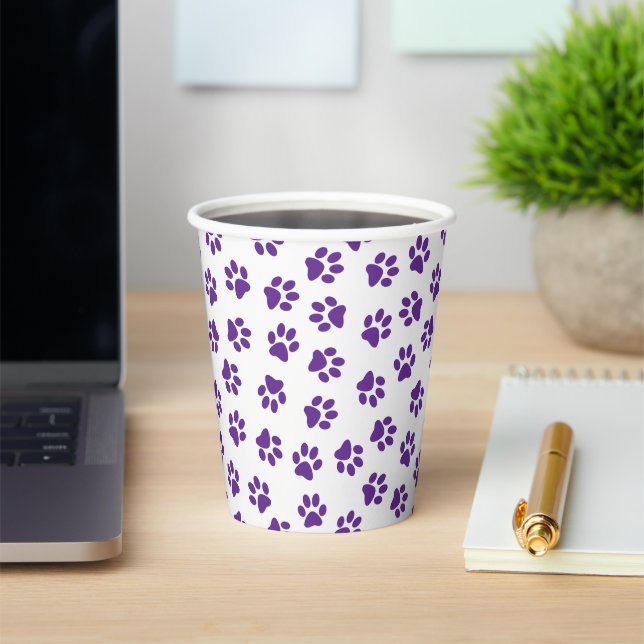 Pattern Of Paws, Dog Paws, Purple Paws Paper Cups (Insitu)