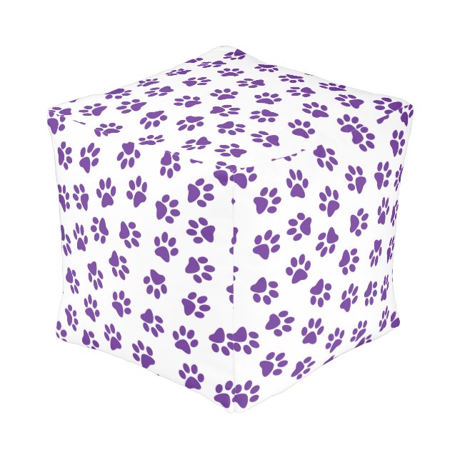 Pattern Of Paws, Dog Paws, Purple Paws Pouf (Angled Back)