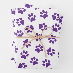 Pattern Of Paws, Dog Paws, Purple Paws Wrapping Paper Sheets