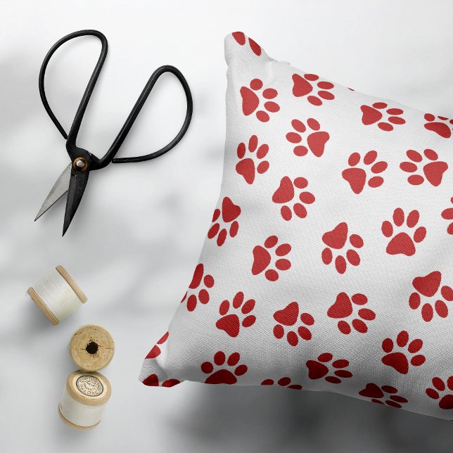 Pattern Of Paws, Dog Paws, Red Paws Accent Pillow (Creator Uploaded)