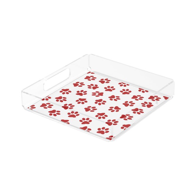 Pattern Of Paws, Dog Paws, Red Paws Acrylic Tray (Angled)