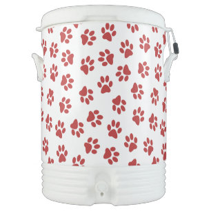 Pattern Of Paws, Dog Paws, Red Paws Beverage Cooler