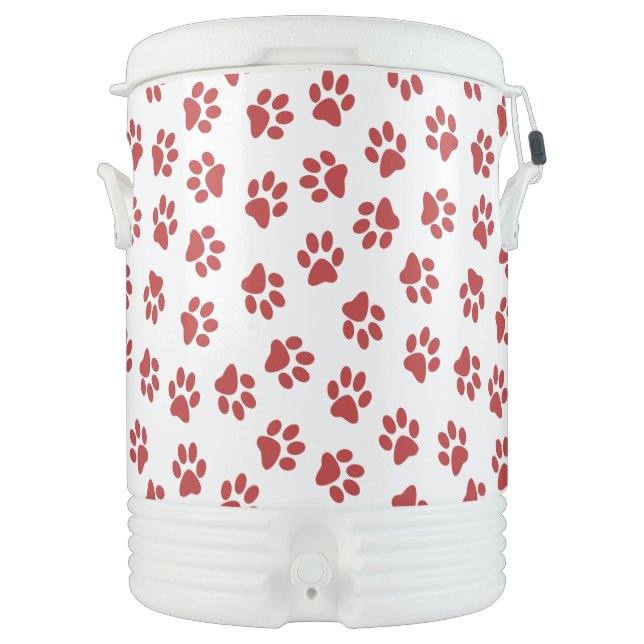 Pattern Of Paws, Dog Paws, Red Paws Beverage Cooler (Front)